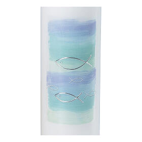 Candle for Baptism, water and silver fishes, 265x60 mm