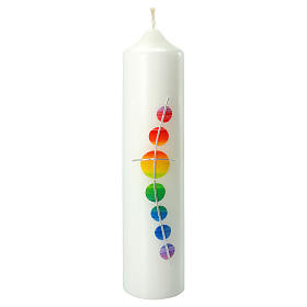 Candle for Baptism, rainbow-coloured circles and cross, 265x60 mm