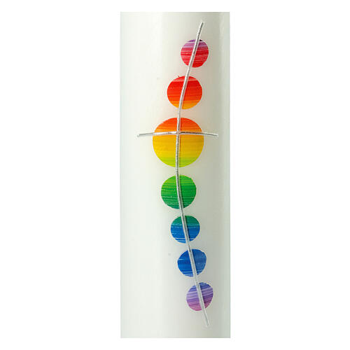 Candle for Baptism, rainbow-coloured circles and cross, 265x60 mm 2