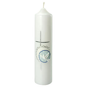 Candle for Baptism, Holy Spirit on a blue circle, 265x60 mm
