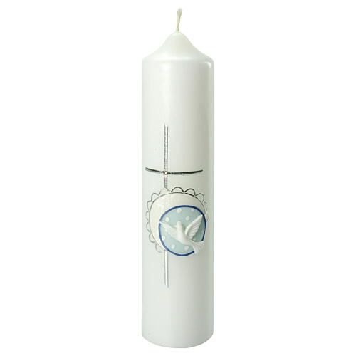 Candle for Baptism, Holy Spirit on a blue circle, 265x60 mm 1