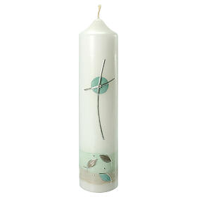 Candle for Baptism, cross with green details, 265x60 mm