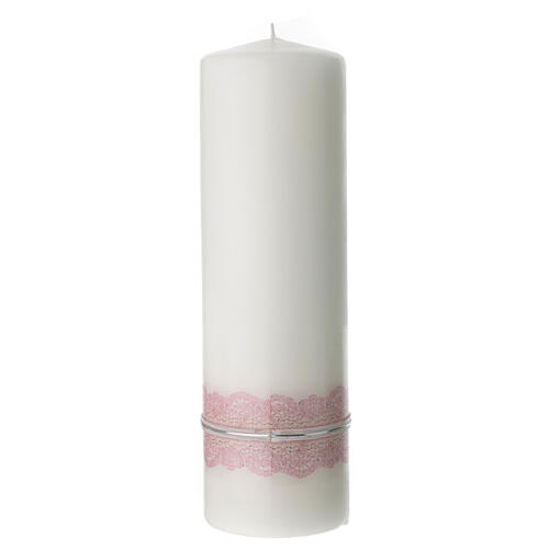 Kerze zur Taufe mit rosafarbenen Verzierungen und Fisch, 265x60 mm 3