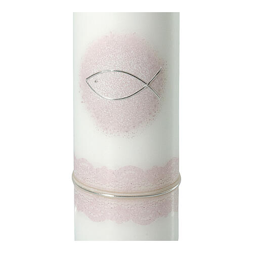 Baptism candle pink silver fish 265x60 mm 2