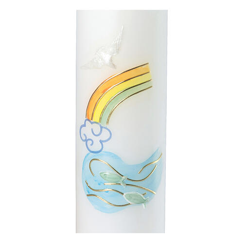 Vela Batismo desenho arco-íris e pomba 26,5x6 cm 2