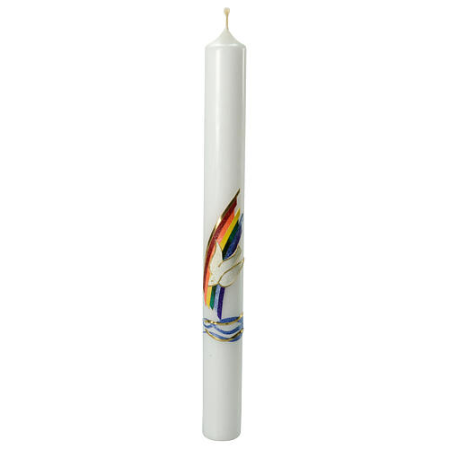 Kerze zur Taufe mit Regenbogen und Taube, 400x40 mm 1