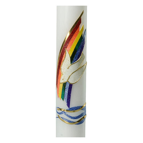Baptism candle with rainbow white dove 400x40 mm 2