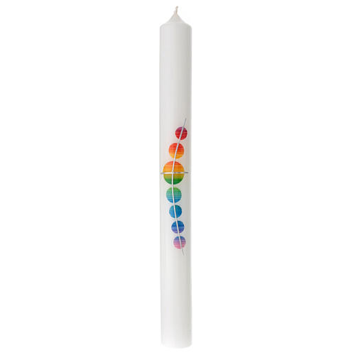 Kerze zur Taufe mit regenbogenfarbenen Verzierungen und Kreuz, 400x40 mm 1