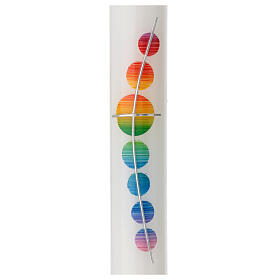 Baptismal candle, rainbow-coloured circles with cross, 400x40 mm