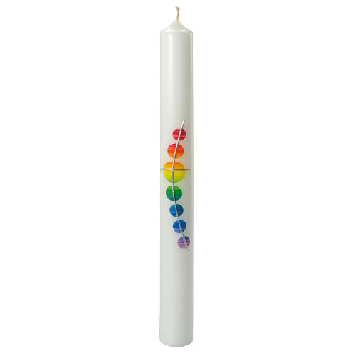 Baptismal candle, rainbow-coloured circles with cross, 400x40 mm 1