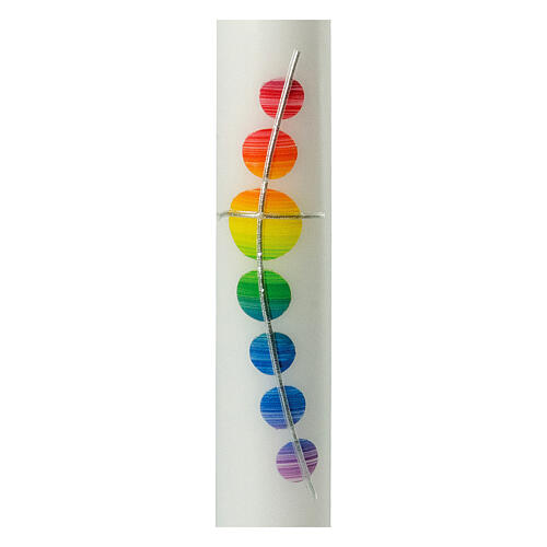 Baptismal candle, rainbow-coloured circles with cross, 400x40 mm 2