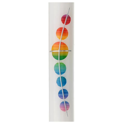 Baptismal candle, rainbow-coloured circles with cross, 400x40 mm 2