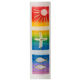 Kerze zur Taufe mit regenbogenfarbenen Verzierungen, 400x40 mm