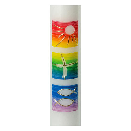 Kerze zur Taufe mit regenbogenfarbenen Verzierungen, 400x40 mm 2