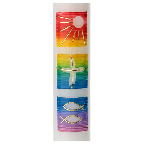 Cirio bautismal arco iris cuadrados 400x40 mm 2