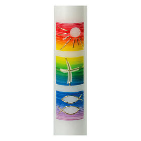 Círio batismal quadrados arco-íris e símbolos 40x4 cm