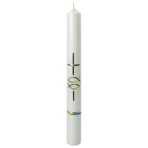 Baptismal candle, silver cross and fishes, 400x40 mm 1
