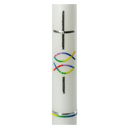 Baptism candle with silver cross rainbow fish 400x40 mm 2
