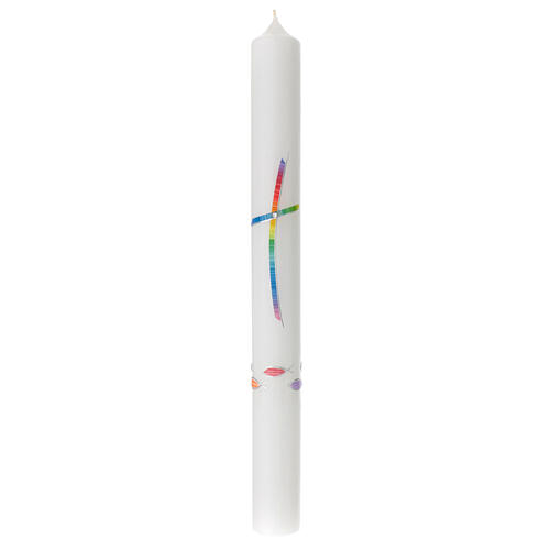Kerze zur Taufe mit regenbogenfarbenem Kreuz, 400x40 mm 1