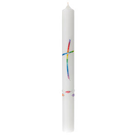 Baptismal candle, rainbow-coloured cross and fishes, 400x40 mm