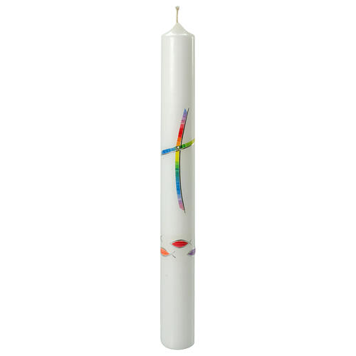 Baptismal candle, rainbow-coloured cross and fishes, 400x40 mm 1