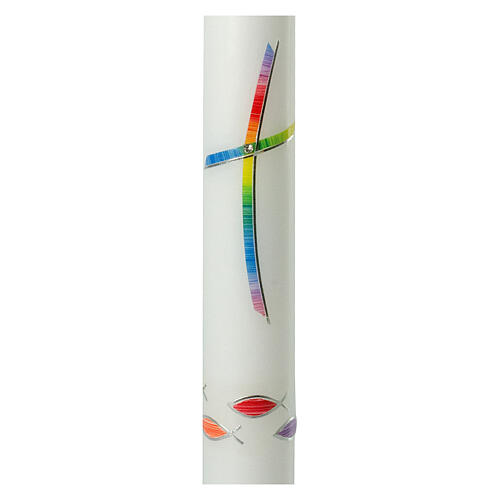 Baptismal candle, rainbow-coloured cross and fishes, 400x40 mm 2