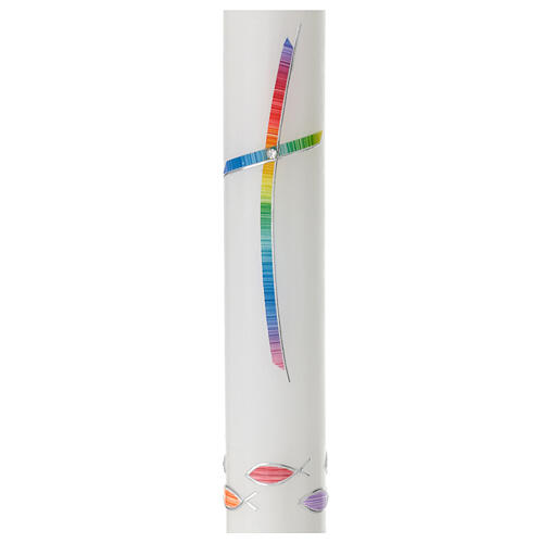 Baptismal candle, rainbow-coloured cross and fishes, 400x40 mm 2