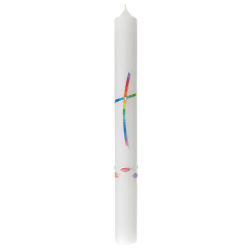 Cero battesimale croce arcobaleno pesci 400x40 mm 1