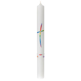 Świeca chrzcielna krzyż tęcza ryby 400x40 mm