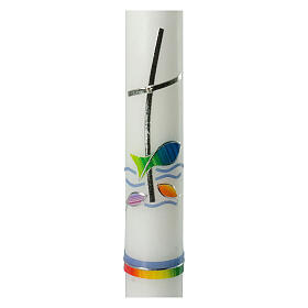 Kerze zur Taufe mit regenbogenfarbenem Verzierungen, 400x40 mm