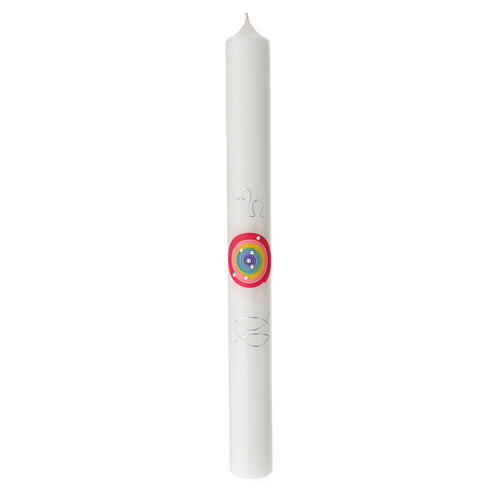 Baptismal candle, rainbow-coloured circle, Alpha and Omega, 400x40 mm 1