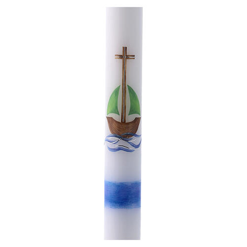 Kerze zur Taufe mit Boot und Kreuz, 400x40 mm 2