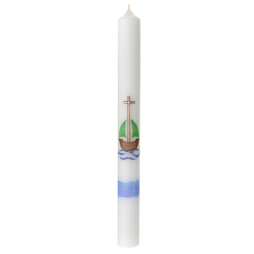 Świeca Chrzcielna, łódka z pozłacanym krzyżem, 400x40 mm 1