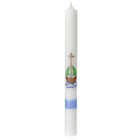 Baptism candle with golden cross boat 400x40 mm