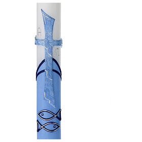 Kerze zur Taufe mit blauen Details und Kreuz, 400x40 mm