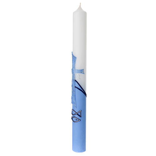 Kerze zur Taufe mit blauen Details und Kreuz, 400x40 mm 3