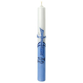 Large candle for Baptism, light blue, embossed cross, 400x40 mm