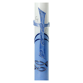 Large candle for Baptism, light blue, embossed cross, 400x40 mm