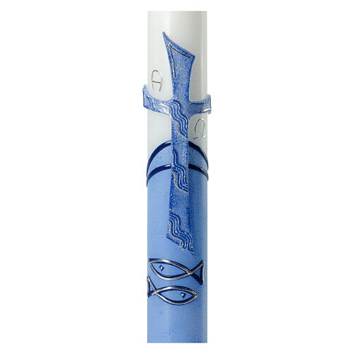 Large candle for Baptism, light blue, embossed cross, 400x40 mm 2