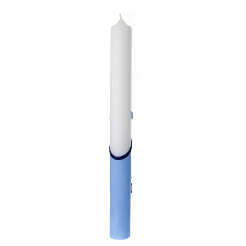 Large candle for Baptism, light blue, embossed cross, 400x40 mm 4