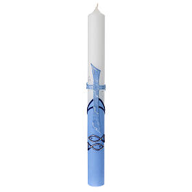Círio batismal azul claro cruz em relevo 40x4 cm