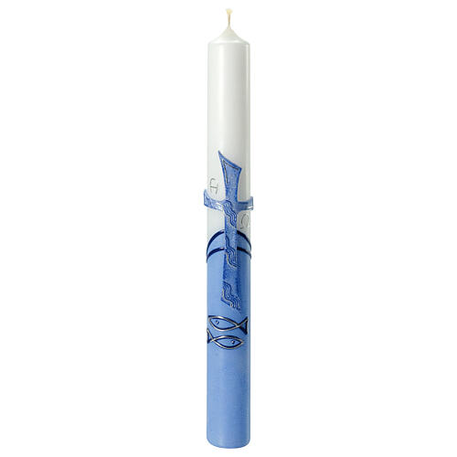 Baptism candle with relief blue cross 400x40 mm 1