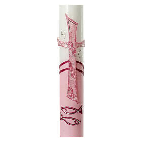 Large candle for Baptism, pink, embossed cross, 400x40 mm