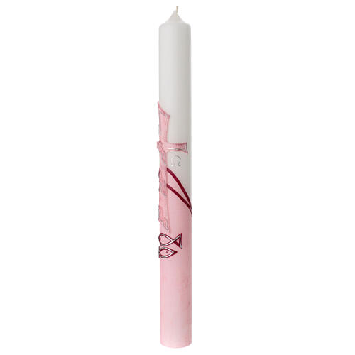 Large candle for Baptism, pink, embossed cross, 400x40 mm 3