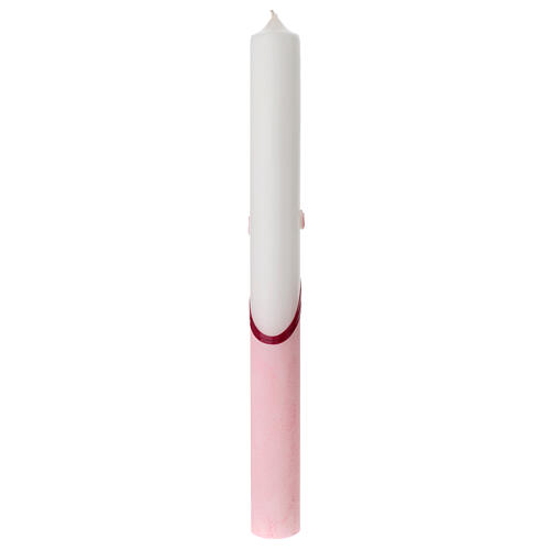 Large candle for Baptism, pink, embossed cross, 400x40 mm 4
