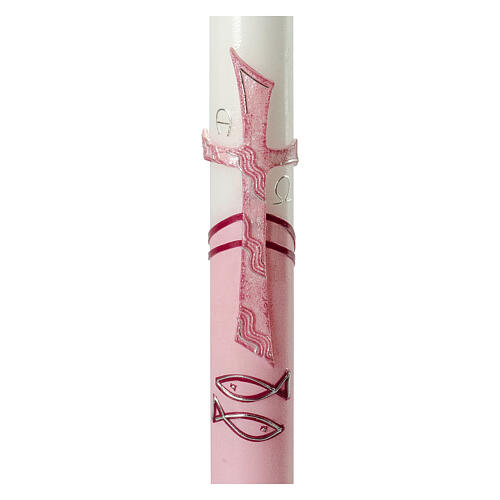 Cirio Bautismo rosa cruz relieve 400x40 mm 2