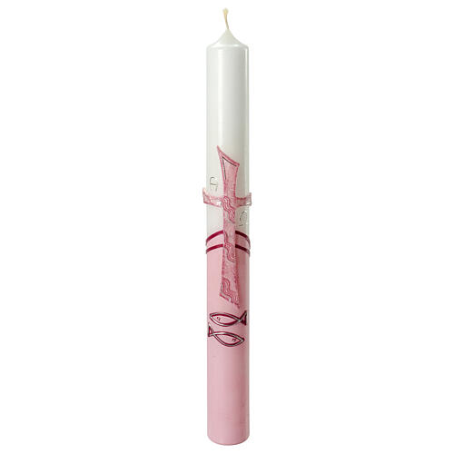 Baptism candle with relief pink cross 400x40 mm 1