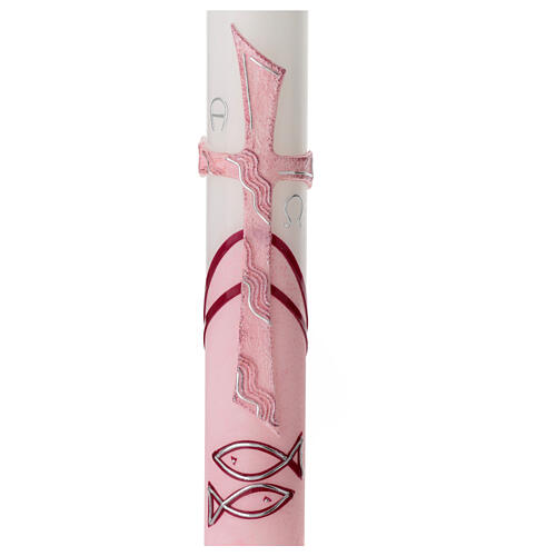 Baptism candle with relief pink cross 400x40 mm 2