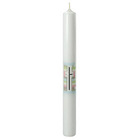 Kerze zur Taufe mit silbernem Kreuz und bunten Details, 400x40 mm