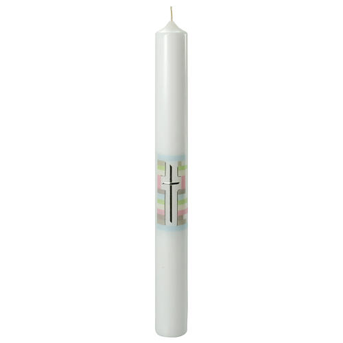 Kerze zur Taufe mit silbernem Kreuz und bunten Details, 400x40 mm 1
